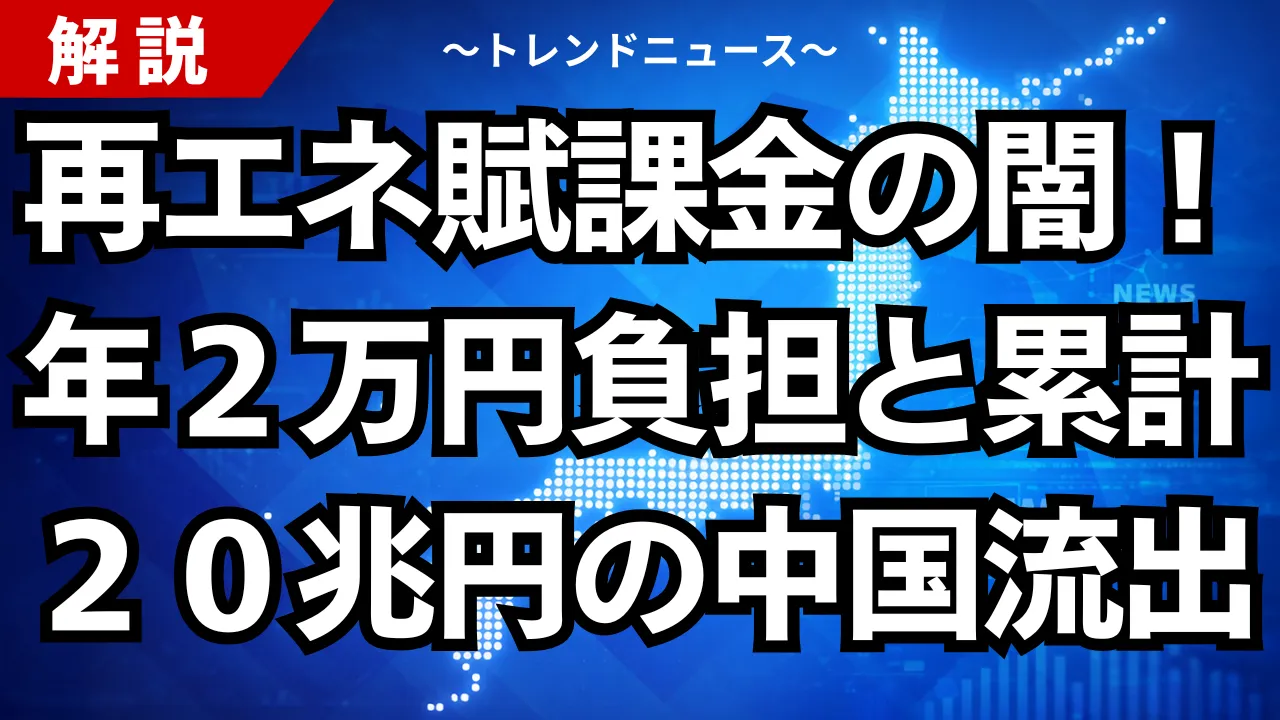 再エネ賦課金の闇!年2万円負担と累計20兆円の中国流出