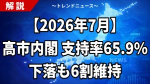 【2026年7月】高市内閣の支持率65.9%に下落も6割維持｜食料品消費税1%案は賛成55%、無党派4割の意味