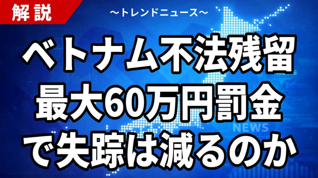 【8/19】ベトナムが不法残留に最大60万円の罰金｜日本の失踪対策になるか